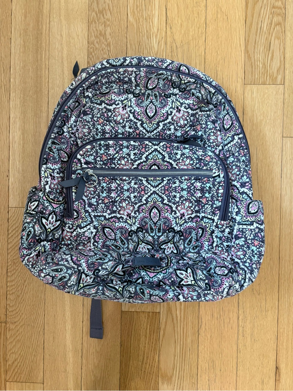 Vera Bradley Campus Backpack Bonbon Medallion Pattern Grey Pink Quilted Travel - Picture 2 of 15